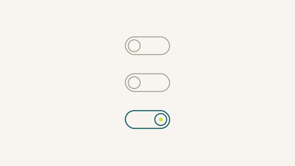 Ilustración de línea: tres interruptores de consentimiento, uno activado